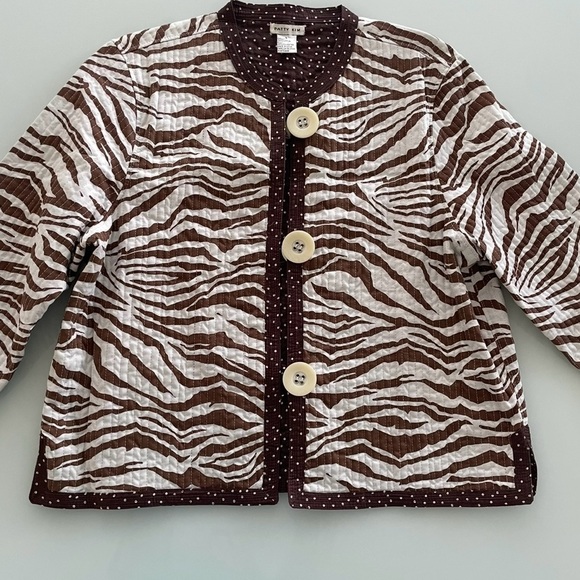 Patty Kim Jacket Size Large Brown White Animal Reversible 3/4 Sleeve Quilted - Picture 2 of 8
